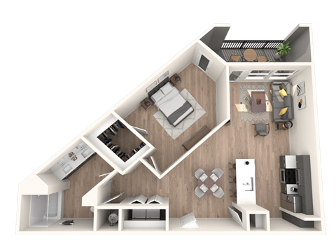 Floor plan for 1 bed, 1 bath, 830 sqft